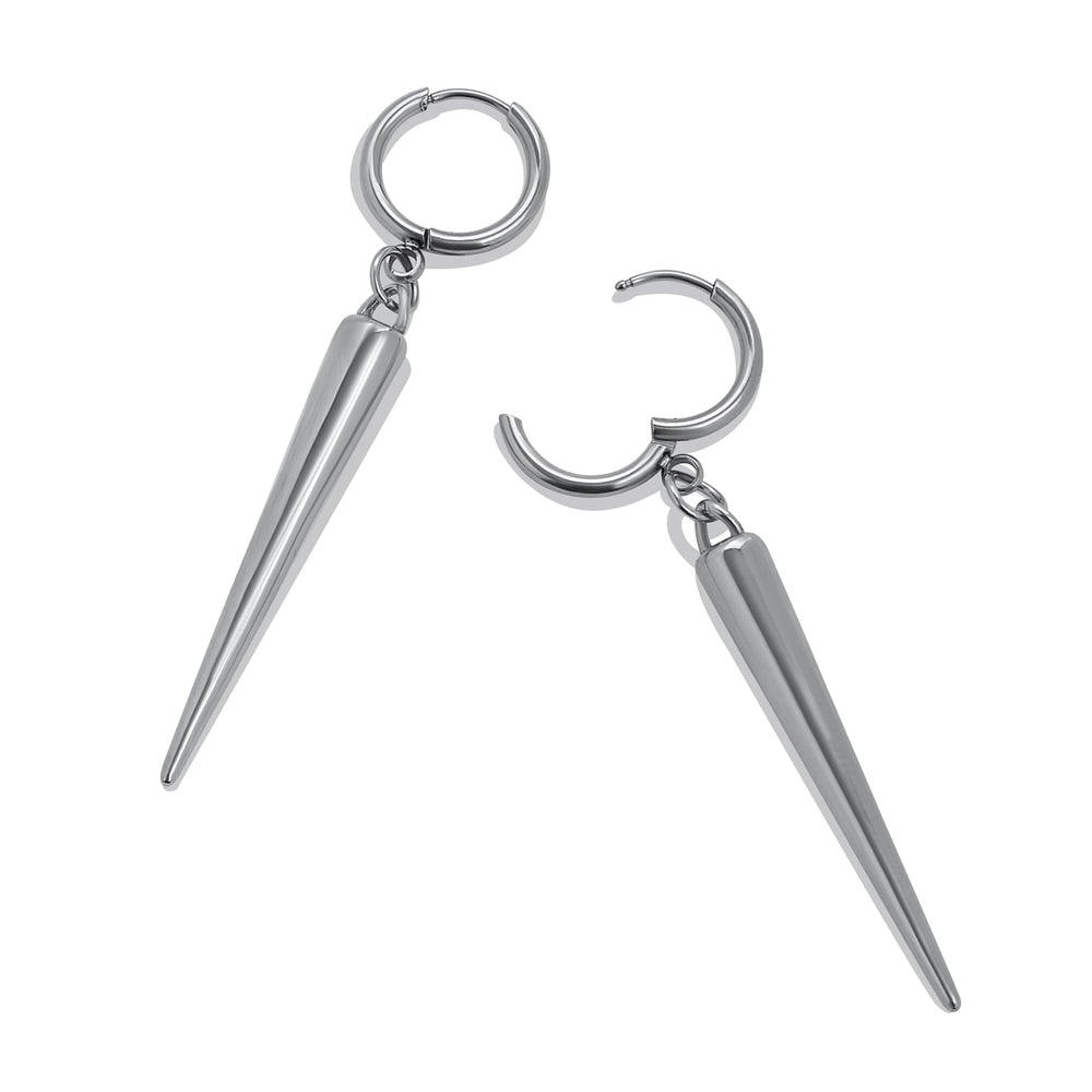 Huggie Hoop Earrings, Silver Spike, Stainless Steel - Pair - 316L Stainless Steel Hoop Earrings / Silver Spike Huggie Hoops / Alternative Piercings / Spiked Jewellery