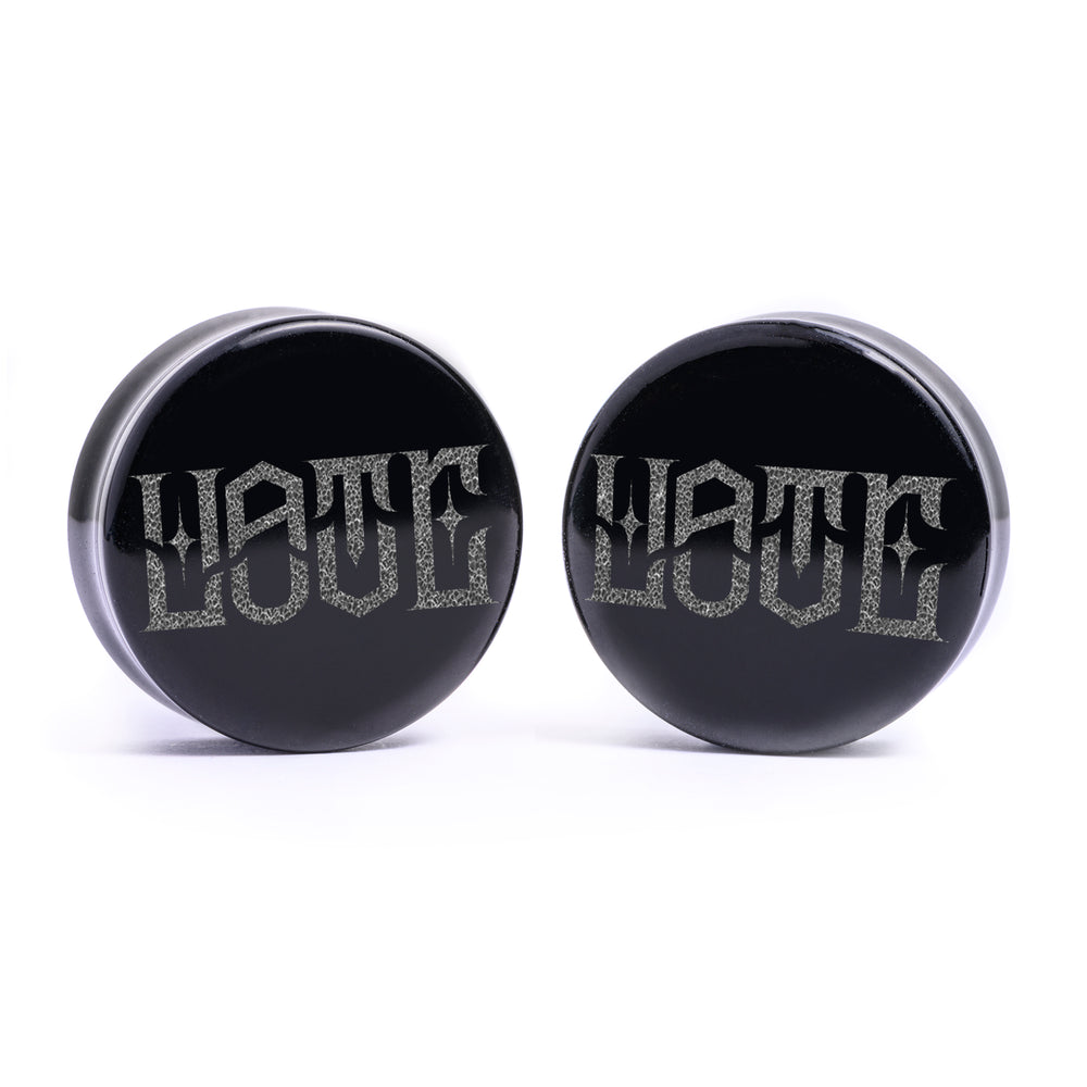 Love Hate Plug / Gauge - Schwarzes Glas | Flach Gesichts-Doppel-Flare