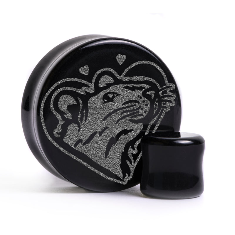 Love Rat Plug / Gauge - Verre noir | Double flare à face plate