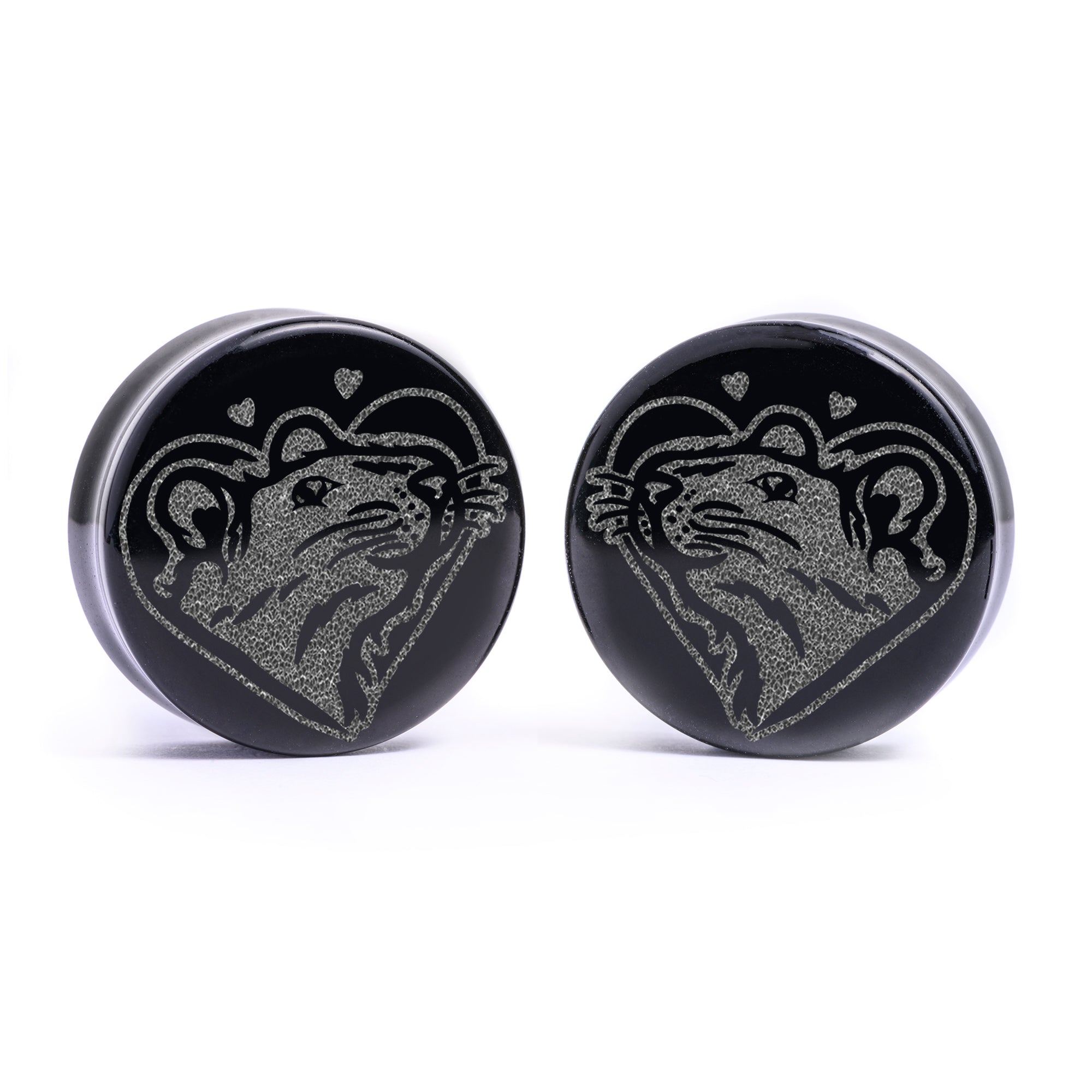 Girl wearing goth Black & White Line Stone Plug / Gauge