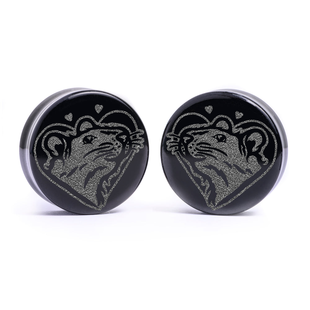 Love Rat Plug / Gauge - Schwarzes Glas | Flachgesichtige Doppelflare