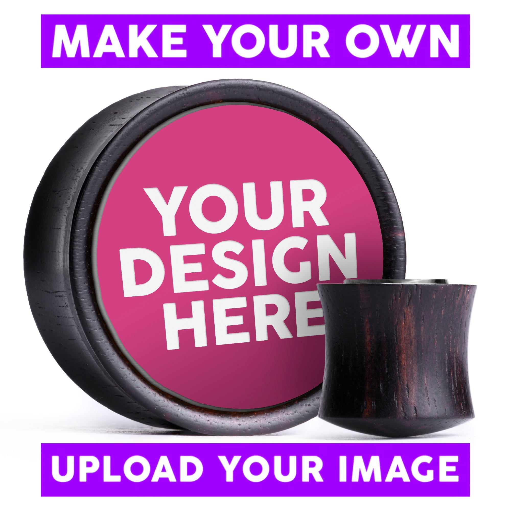 Make Your Own Plug / Gauge - Pink & White Inlay Ebony Wood | Convex Double Flare