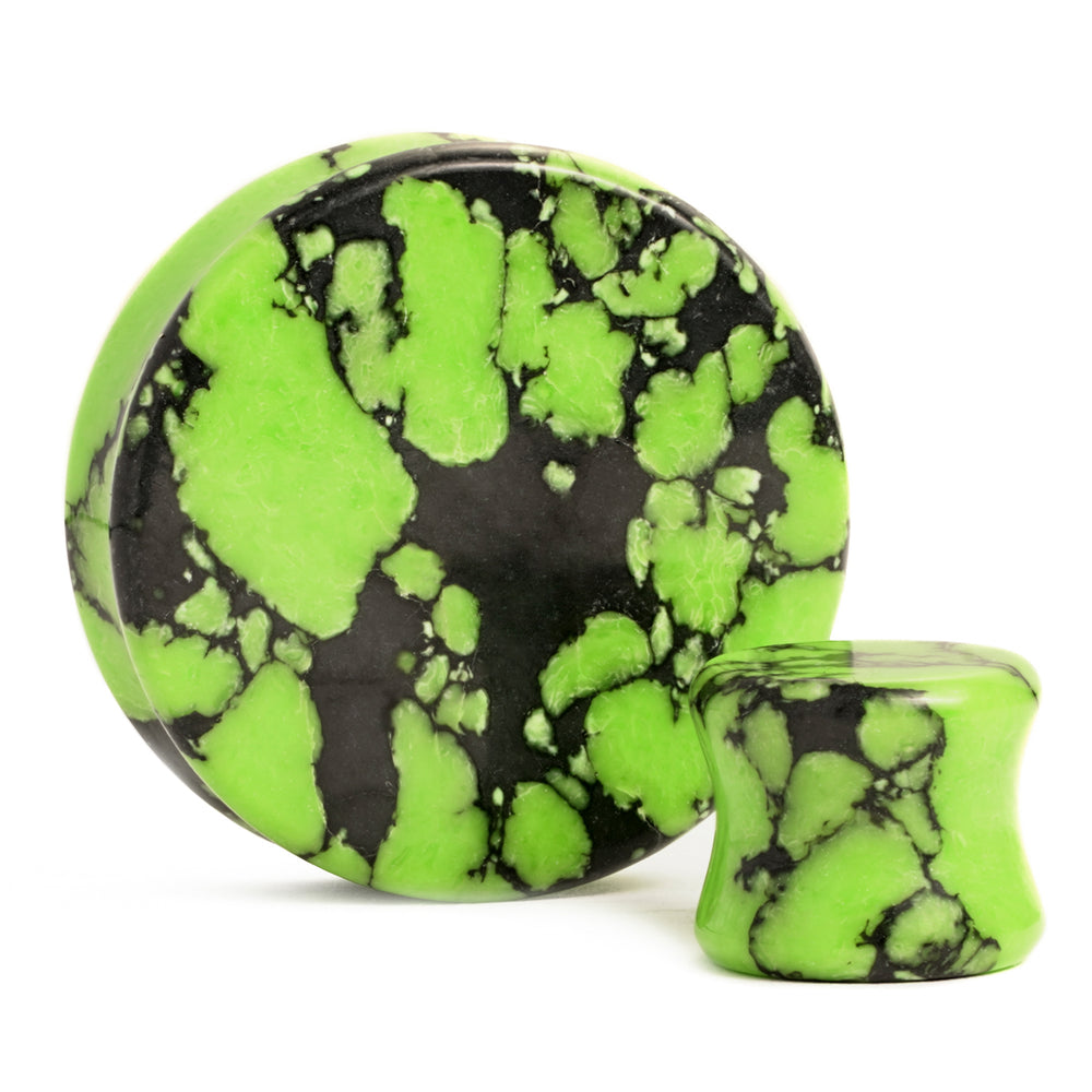 Marble Black & Green Stone Plug / Gauge - Double Flared Synthetic Stone Plugs in 6mm (2g) - 30mm (1.18")
