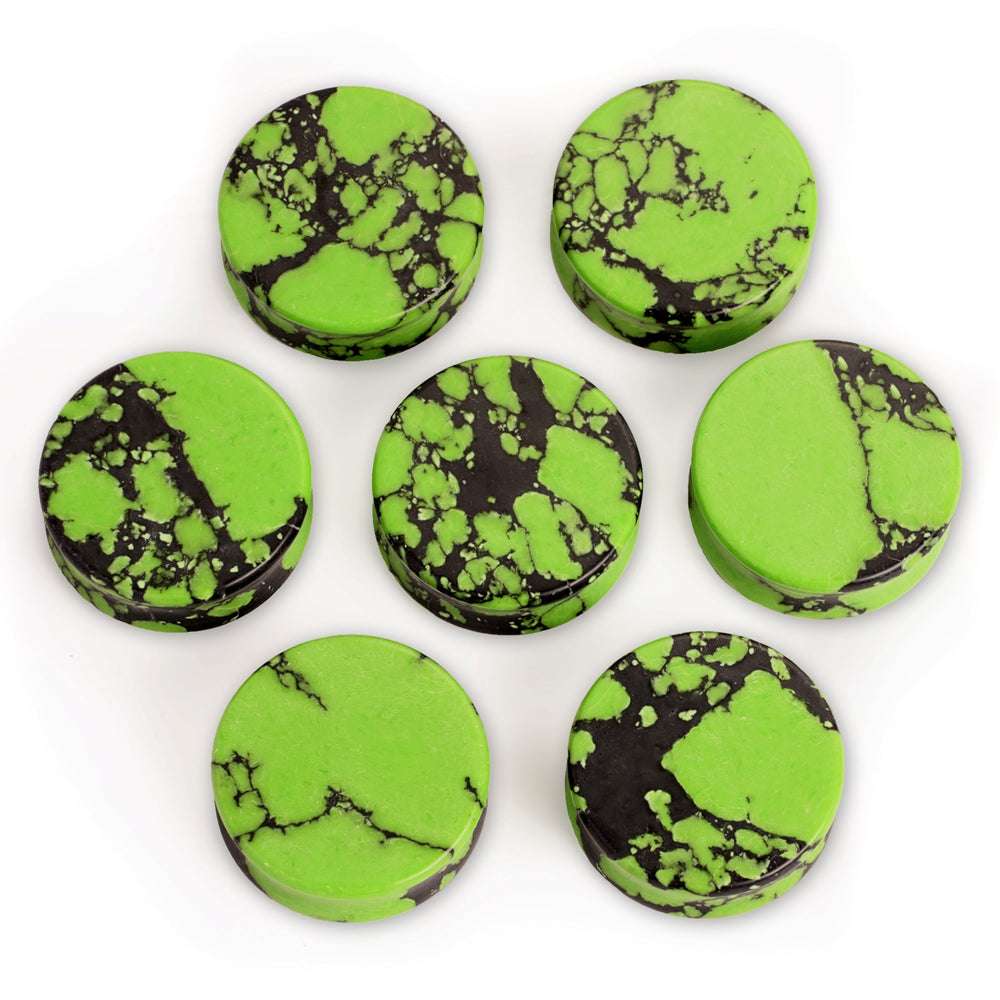 Marble Black & Green Stone Plug / Gauge - Double Flared Synthetic Stone Plugs in 6mm (2g) - 30mm (1.18")