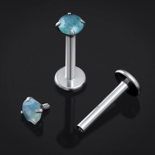 Moss Agate Stone Internal Thread Titanium Labret Stud 1.2mm Gauge