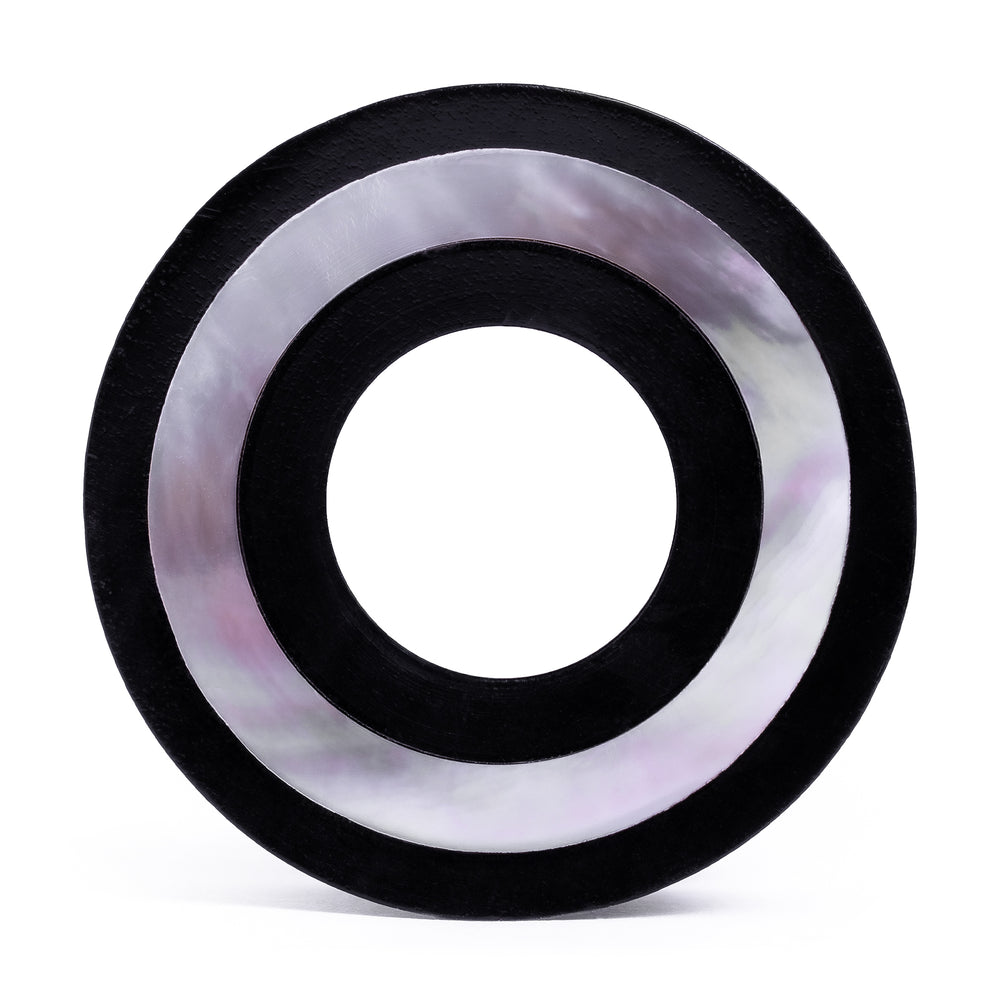 Mother Of Pearl Inlay Black Ebony Wood Ear Tunnel - Double Flare Wooden Ear Plugs / Gauges in 8mm (0g) - 30mm (1.18")