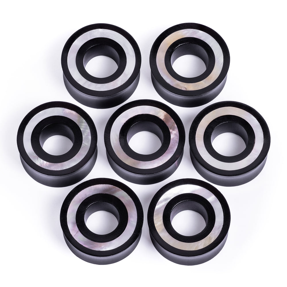 Mother Of Pearl Inlay Black Ebony Wood Ear Tunnel - Double Flare Wooden Ear Plugs / Gauges in 8mm (0g) - 30mm (1.18")