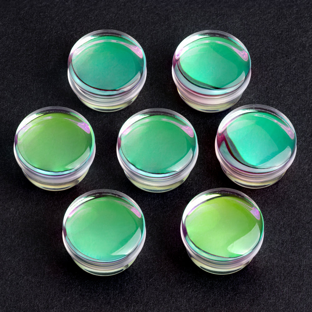 Aurora Borealis Iridescent Single Flare Glass Plug / Gauge - Single Flare Glass Ear Plugs / Gauges in 6mm (00g), 20mm (13/16th)