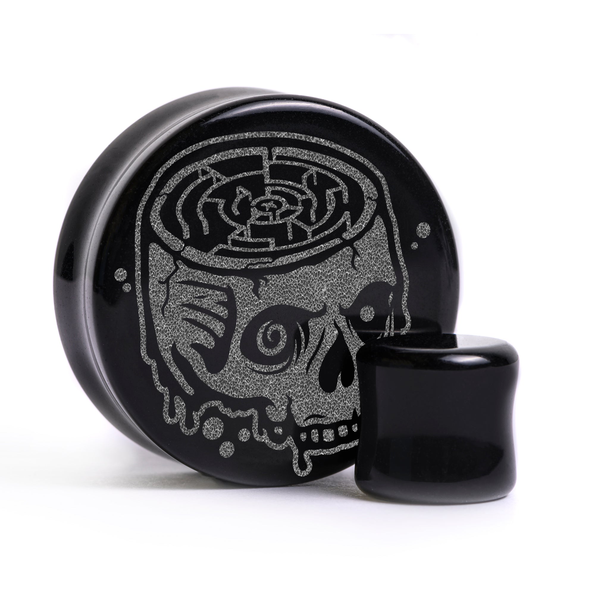 No Way Out Skull Plug / Gauge - Black Glass | Flat Faced Double Flare