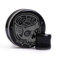 No Way Out Skull Plug / Jauge - Verre noir | Double flare à face plate