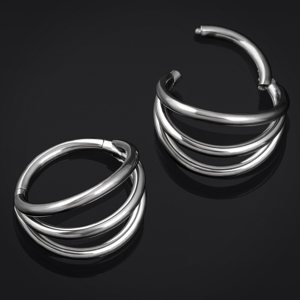 Open Stacked Septum Ring, Silver, Titanium, 1.2mm - Triple Septum Ring Stack for Piercings - 8mm/10mm