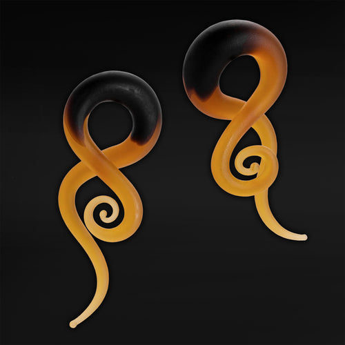 Orange & Black Glass Spiral Plug / Gauge (Pair)