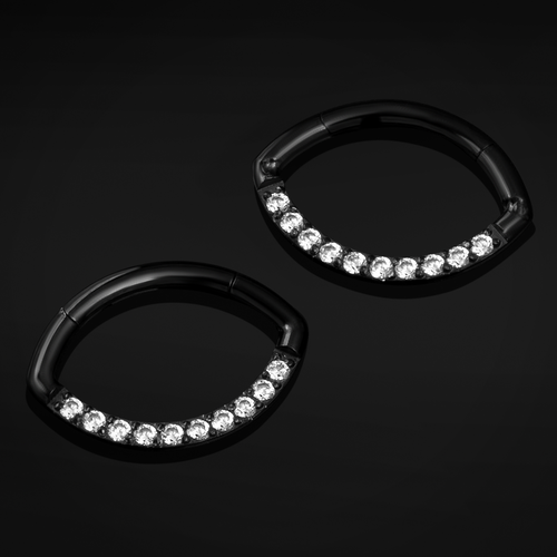 Oval Septum Clicker, Black, Clear Jewelled, Titanium, 1.2mm