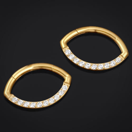 Oval Septum Clicker, Gold, Clear Jewelled, Titanium, 1.2mm