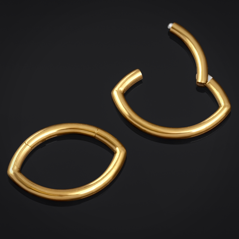 Oval Septum Clicker, Gold, Titanium, 1.2mm - Eye Shaped Septum Ring for Piercings - 8mm/10mm