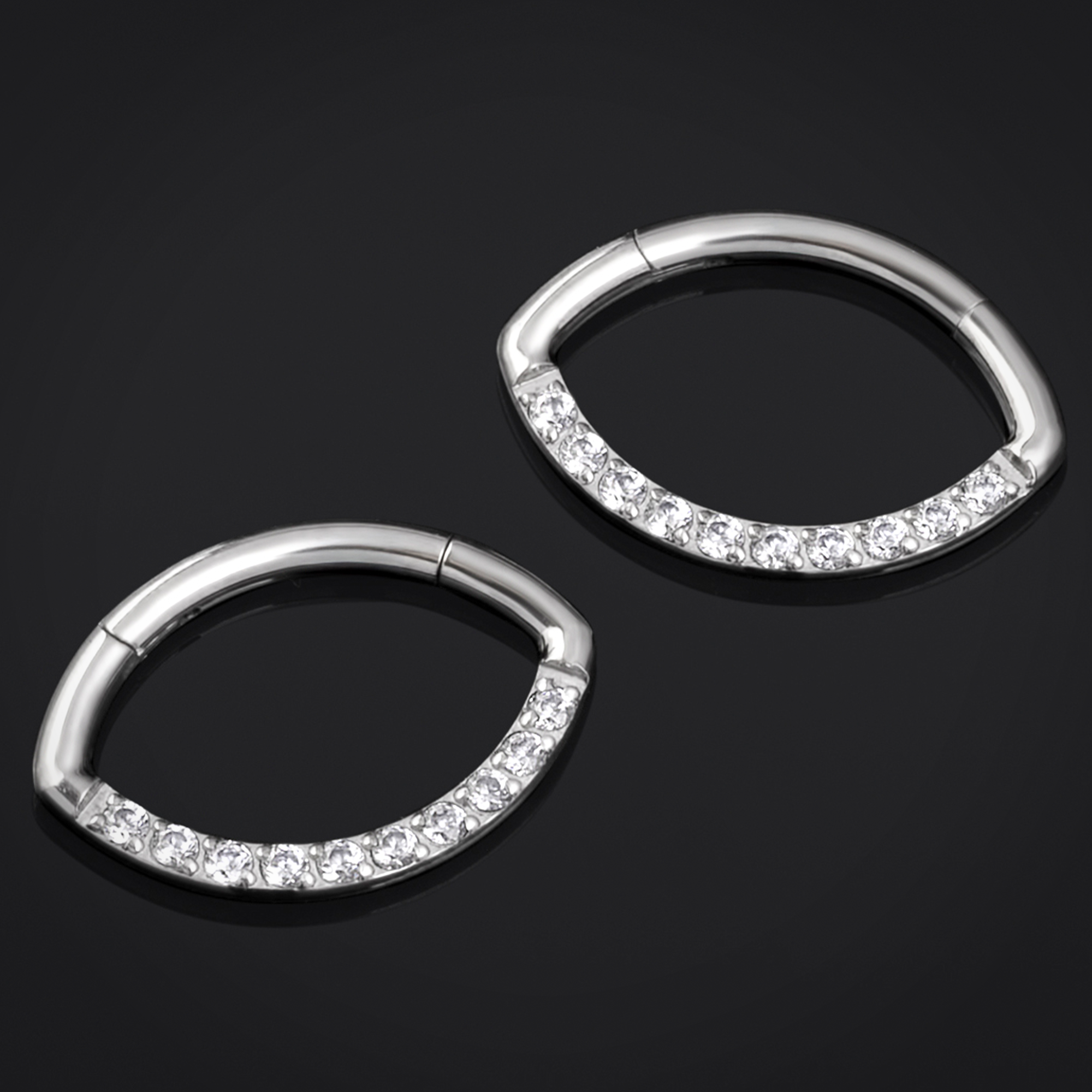Oval Septum Clicker, Silver, Clear Jewelled, Titanium, 1.2mm