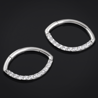 Septum clicker ovale, argent, serti transparent, titane, 1.2mm