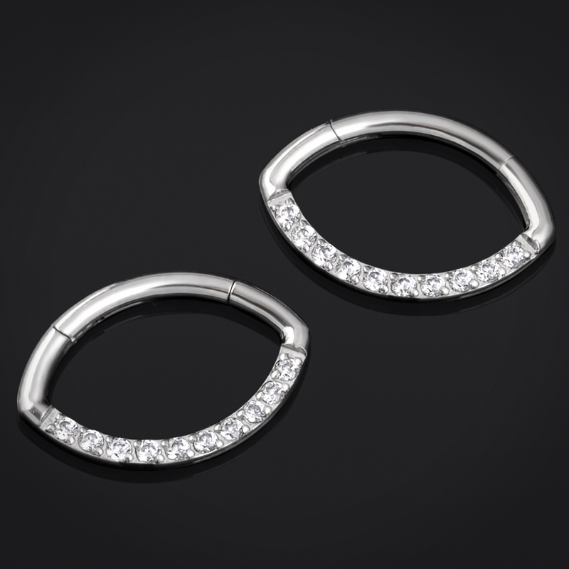Septum clicker ovale, argent, serti transparent, titane, 1.2mm