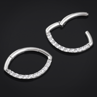 Septum clicker ovale, argent, serti transparent, titane, 1.2mm
