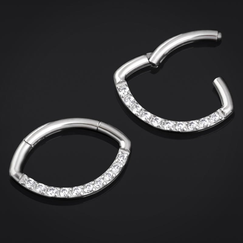 Septum clicker ovale, argent, serti transparent, titane, 1.2mm