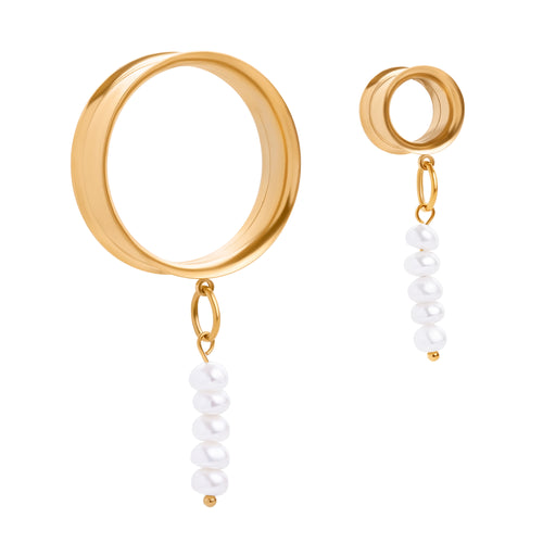 The Pearls Of Prophecy Charm Gold Steel Double Flared Tunnel Dangle / Plug / Gauge