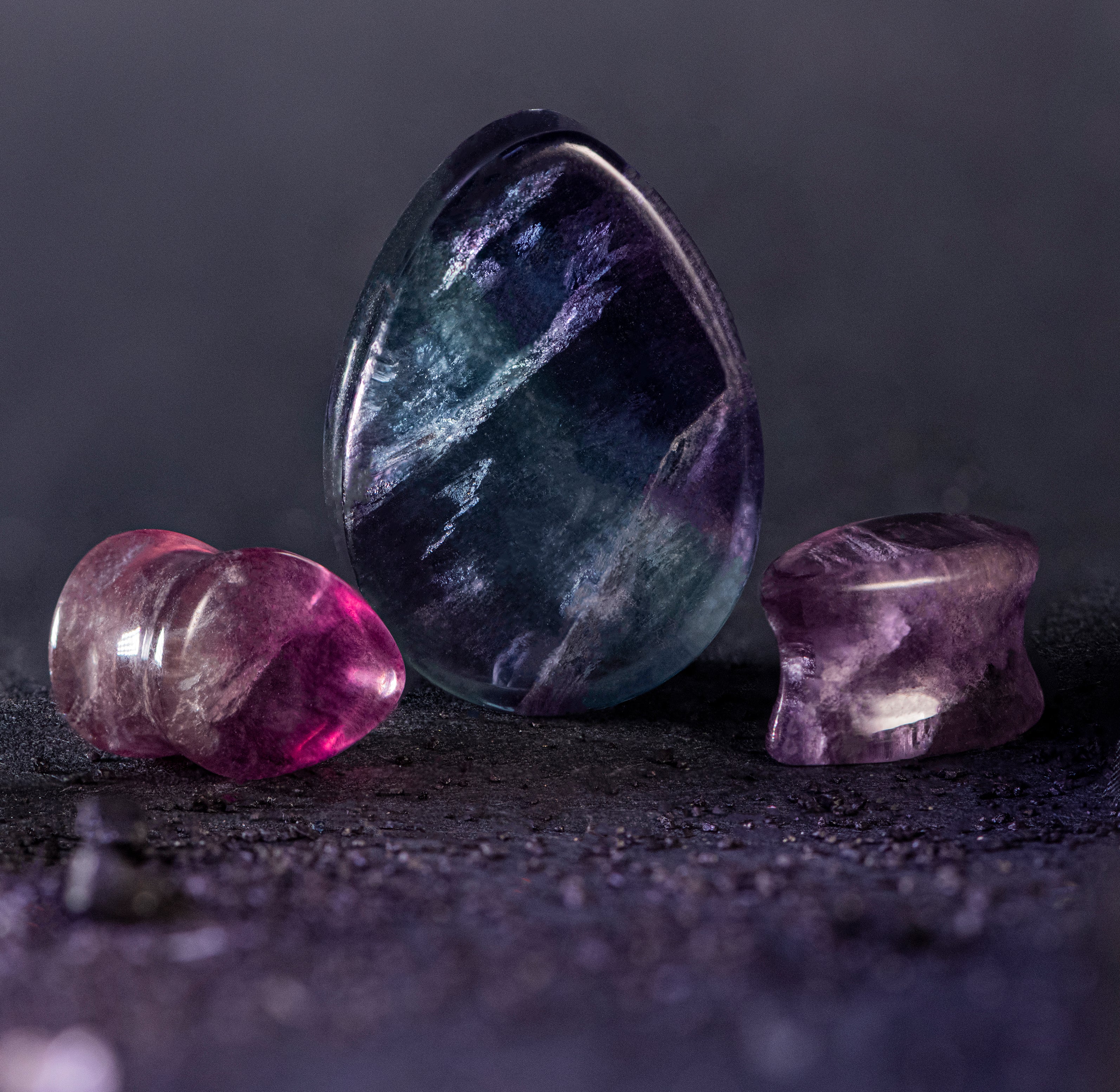 Teardrop Rainbow Fluorite Stone Plug / Gauge