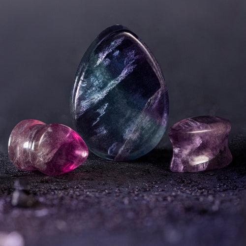 Teardrop Rainbow Fluorite Stone Plug / Gauge
