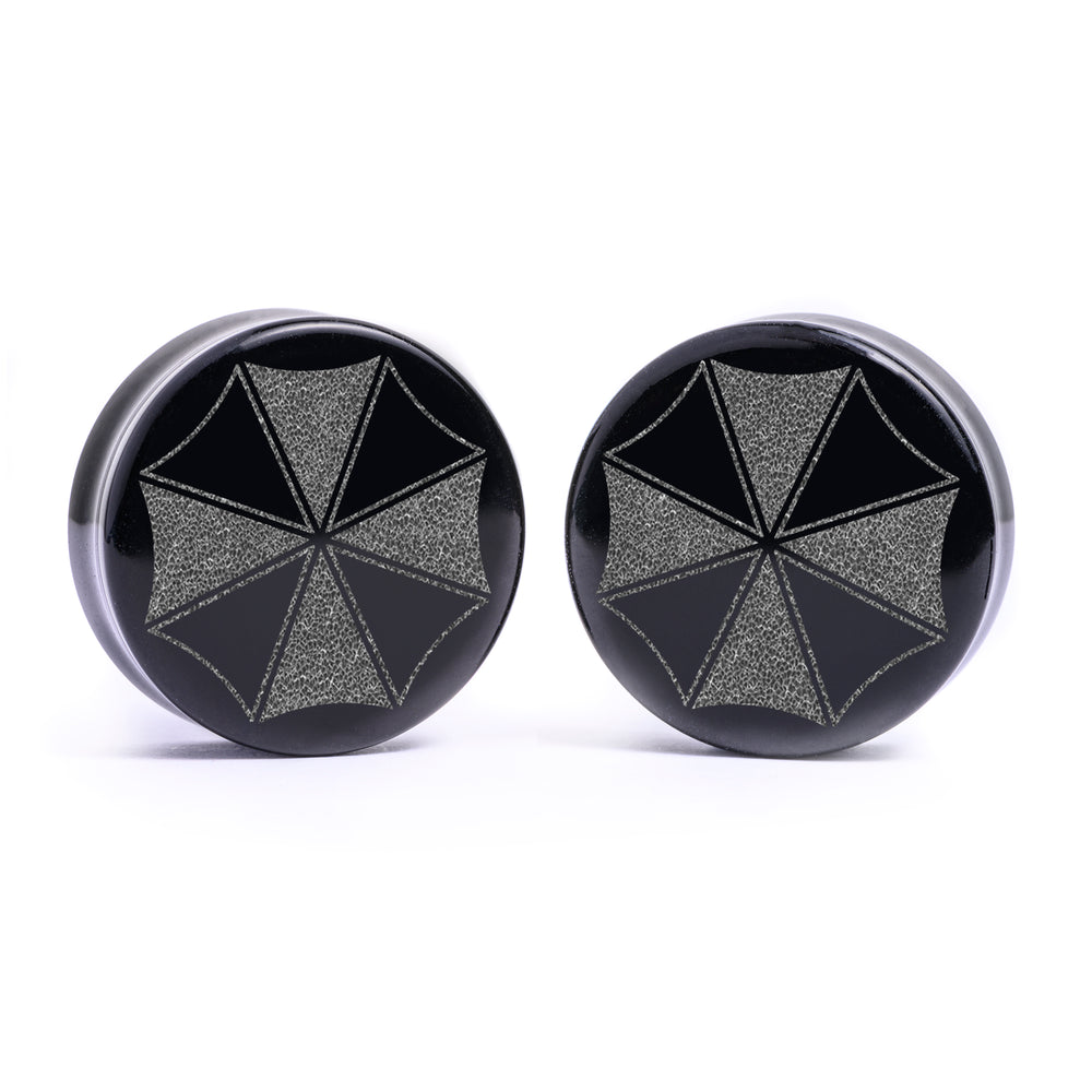 Umbrella Corp. Resident Evil Plug / Gauge - Black Glass | Flat Faced Double Flare - Lasered To Order In House At Custom Plugs HQ