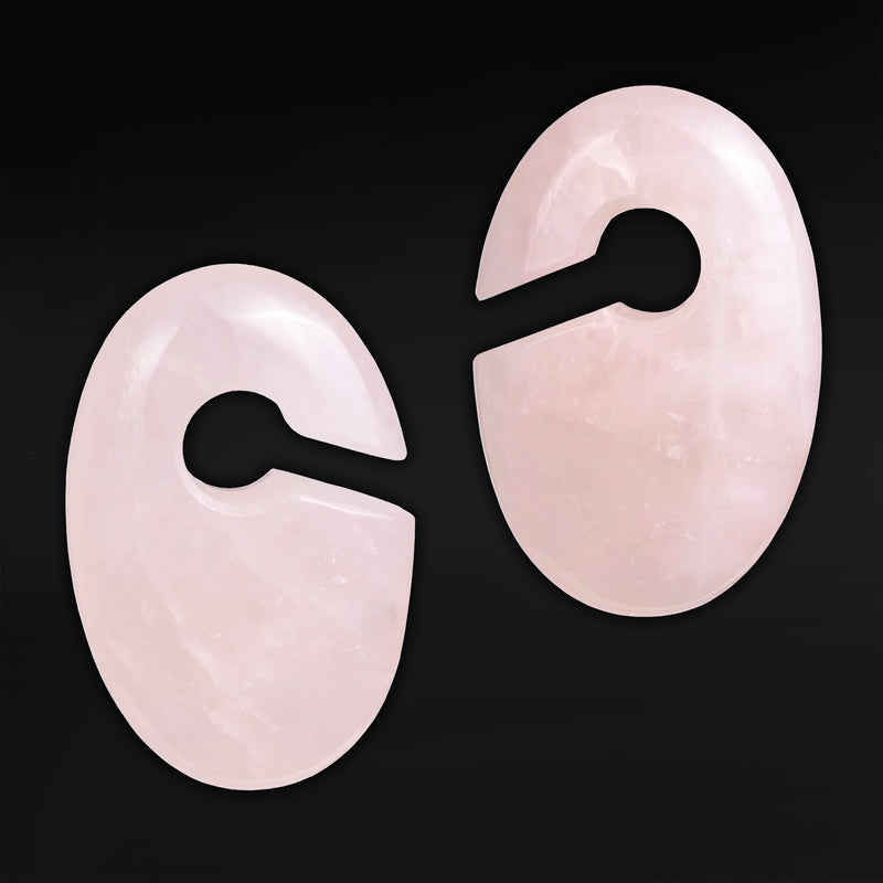 Poids d'oreille trou de serrure ovale en pierre de quartz rose - Paire