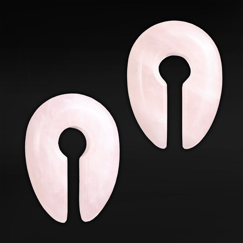 Poids d'oreille pince trou de serrure en pierre de quartz rose - Paire