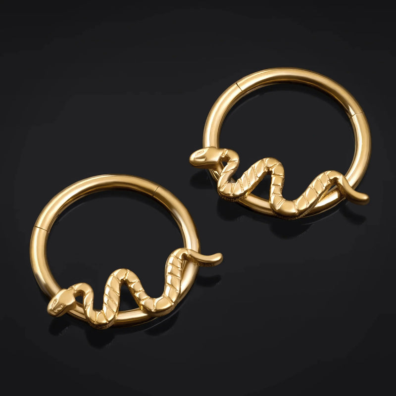 Anneau clicker pour septum, doré, serpent, titane ASTM F136