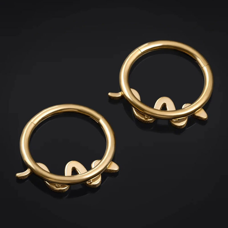 Anneau clicker pour septum, doré, serpent, titane ASTM F136