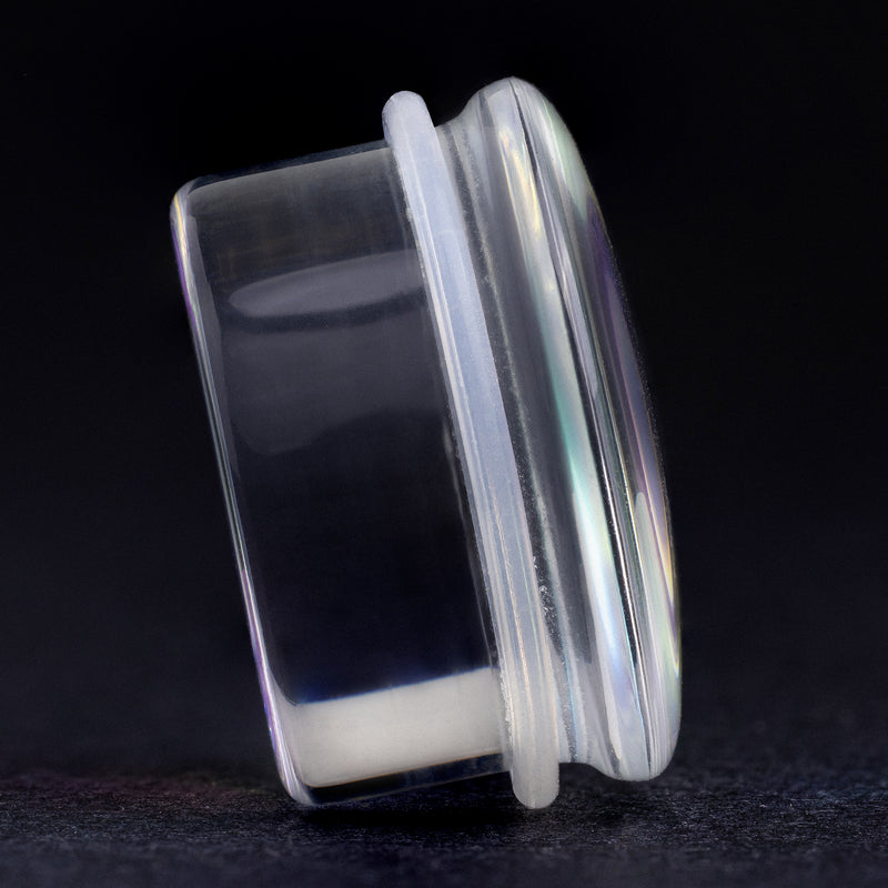 Plug / Gauge en verre simple évasé aurore boréale irisé