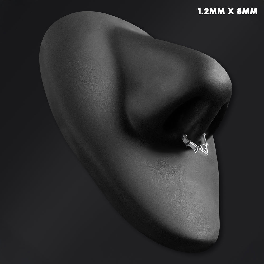 Septum Clicker, Silver, Thorns, ASTM F136 Titanium - ASTM F136 Titanium Hinged Silver Thorns Segment Ring for Nose / Septum 1.2mm / Alternative Piercings / Gothic Jewellery