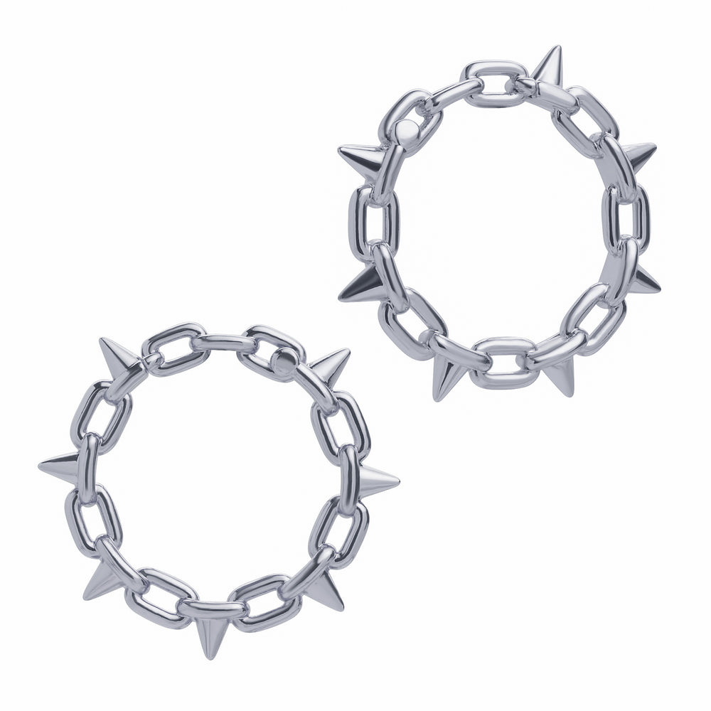Silver Spiked Chain Earring Hanger Ear Weights (Pair) - Pair of Silver Spiked Chain Ear Weights For Stretched Ears
