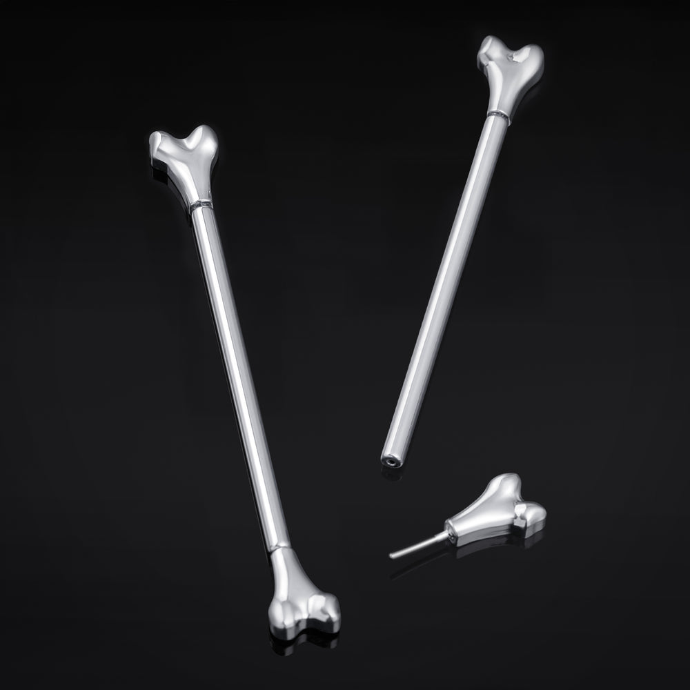 Titanium Threadless Silver Bone Industrial Bar 1.6mm - Titanium Threadless Silver Bone Industrial Bar 1.6mm for Scaffolding Piercing - 38mm