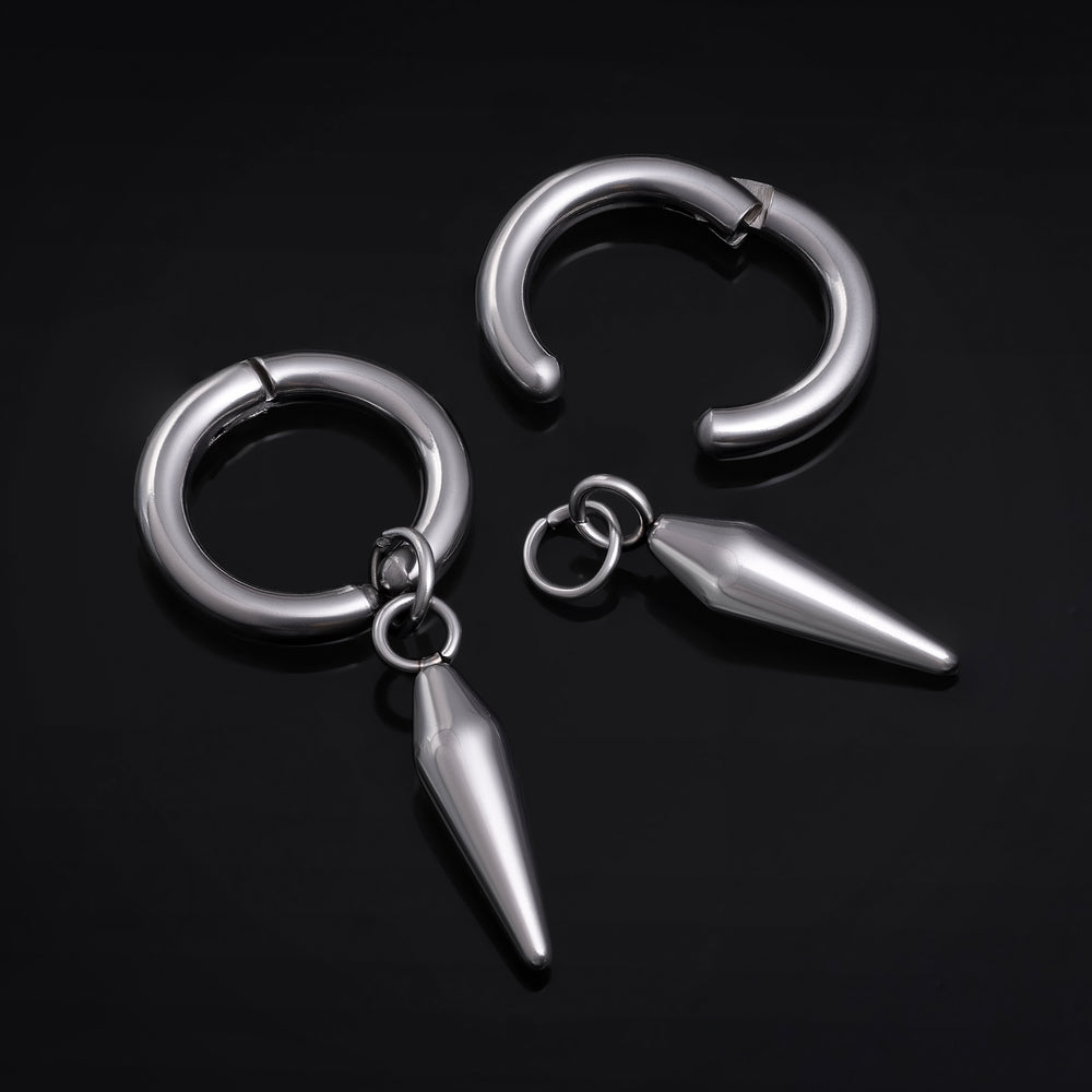 Edelstahl Silber Clip-On Creolen mit Spike-Anhänger (Paar)