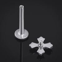 Labret en titane à filetage interne croix sertie argent et noir 1,2 mm