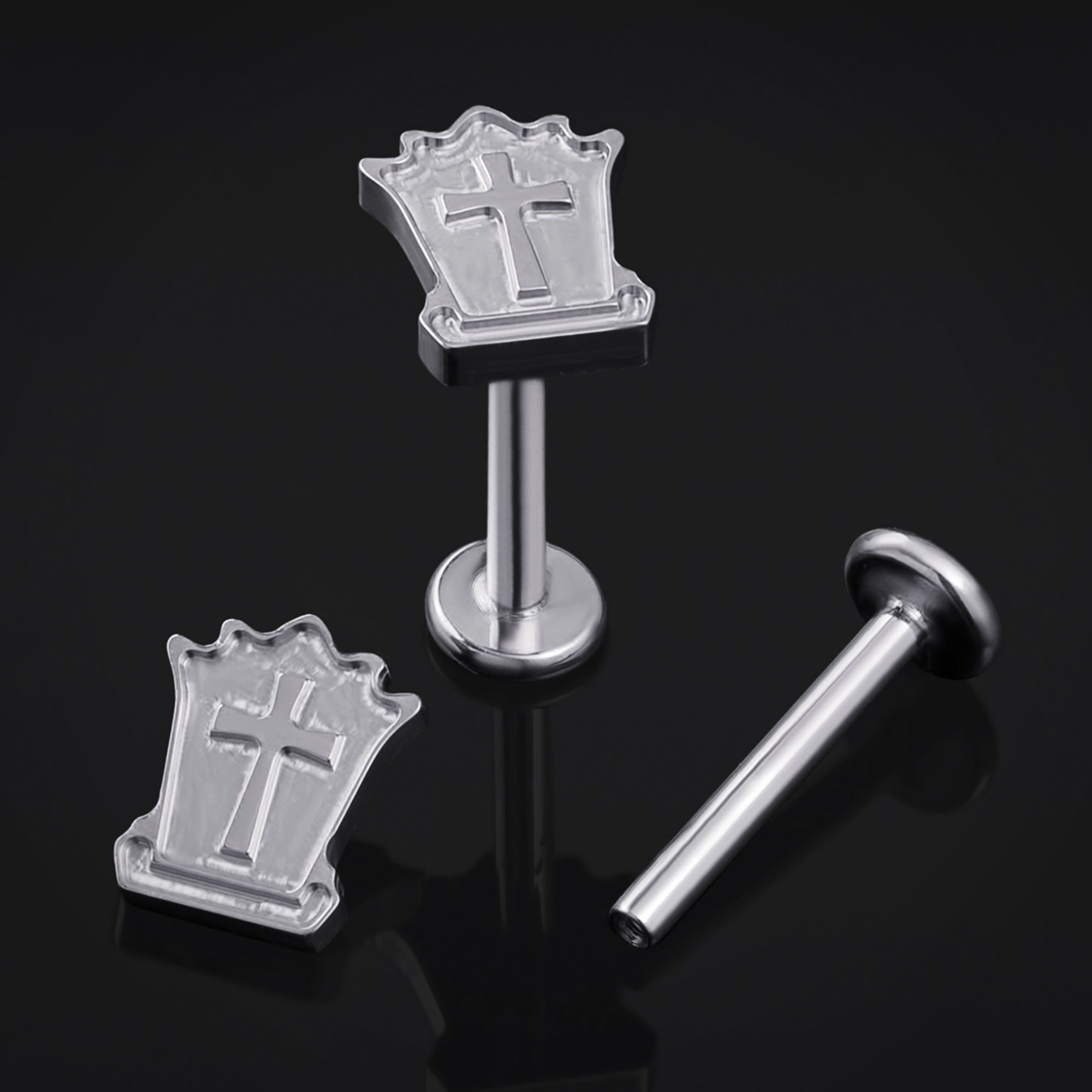 Silver Tombstone Internally Threaded Titanium Labret Stud 1.2mm Gauge