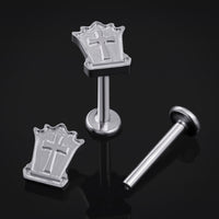 Labret en titane à filetage interne, style pierre tombale argenté, calibre 1,2 mm