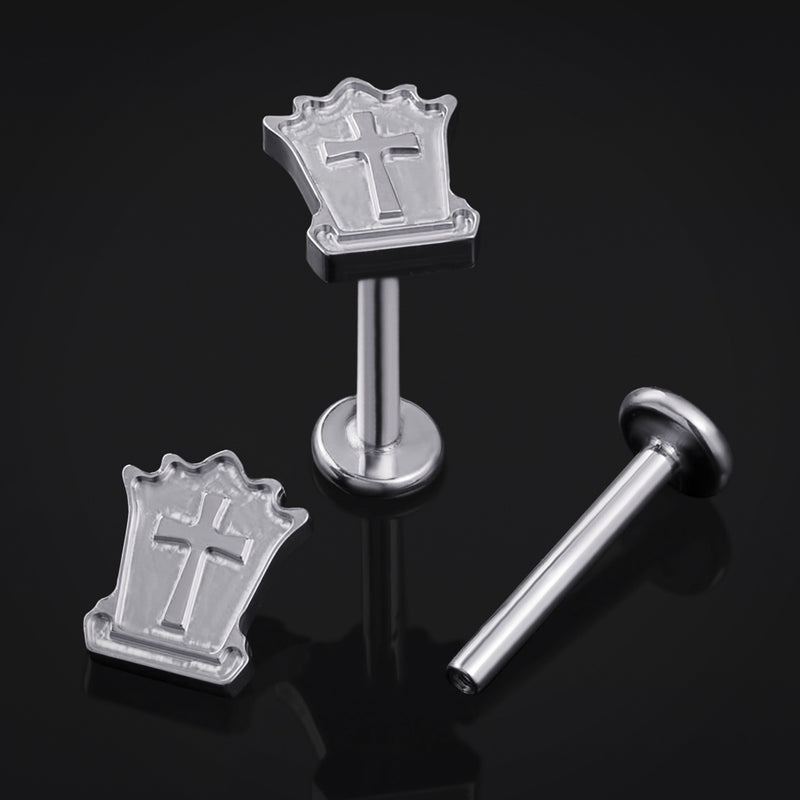 Labret en titane à filetage interne, style pierre tombale argenté, calibre 1,2 mm