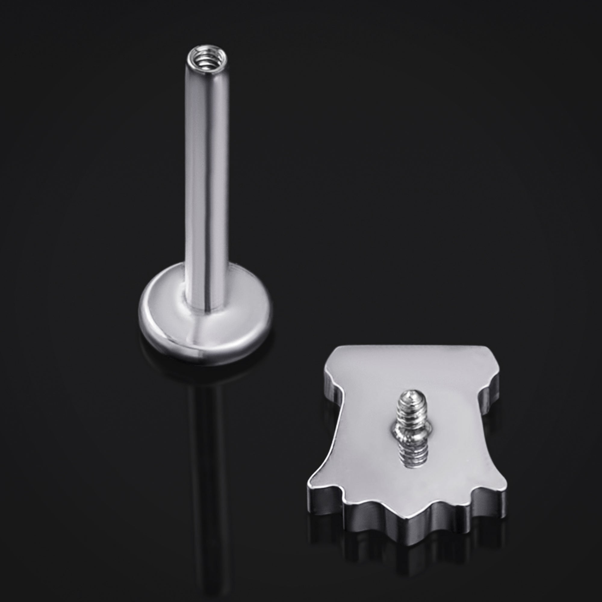 Silver Tombstone Internally Threaded Titanium Labret Stud 1.2mm Gauge