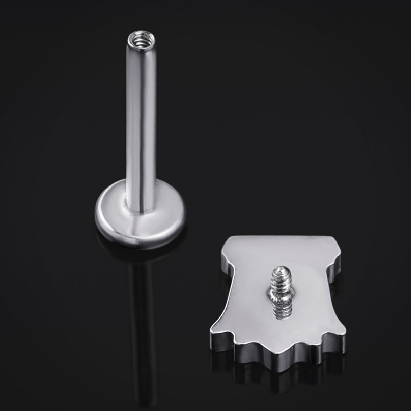 Labret en titane à filetage interne, style pierre tombale argenté, calibre 1,2 mm