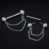 Nipple Barbell, Silver, Double Chain, Titanium, Threadless, 1.6mm