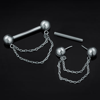 Titanium Threadless Silver Double Chain Nipple Bar 1.6mm