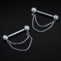 Nipple Barbell, Silver, Double Chain, Titanium, Threadless, 1.6mm