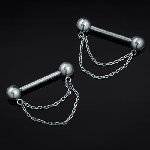 Titanium Threadless Silver Double Chain Nipple Bar 1.6mm