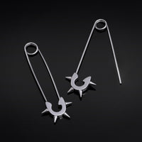 Boucles d'oreilles épingle de sûreté, argentées, à pointes, en acier inoxydable - paire