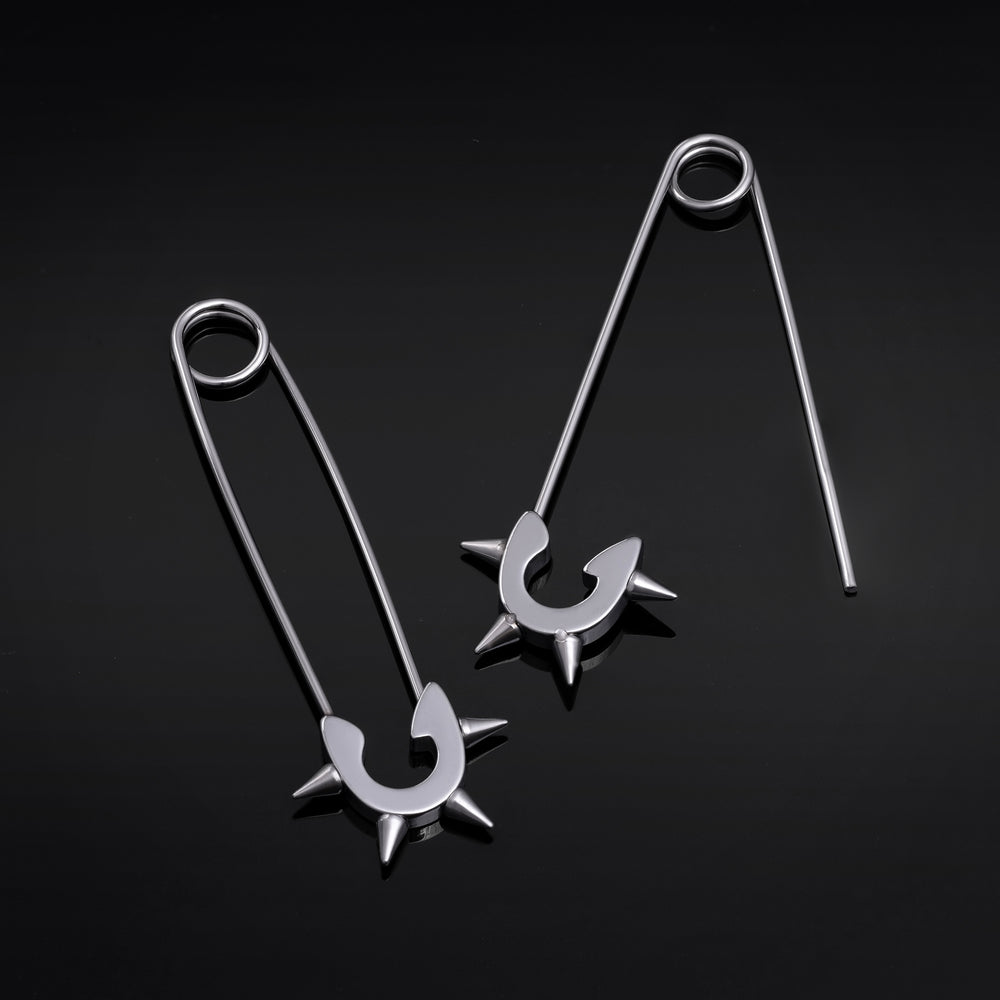 Stainless Steel Silver Spiked Safety Pin Earrings (Pair) - 316L Stainless Steel Safety Pin Earrings / Silver Spiked Jewellery / Alternative Piercings / Spiked Jewellery / Safety Pin
