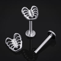 Labret en titane argenté Ribcage à filetage interne, calibre 1,2 mm